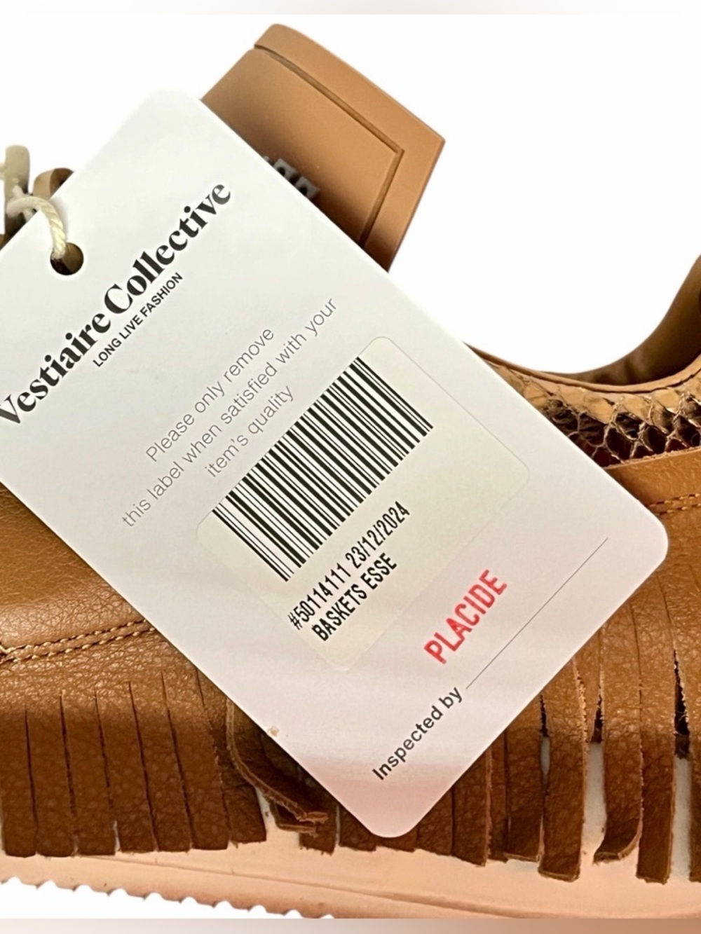 ESSEutESSE new Tan Fringe Leather Sneakers + Box - Picture 13 of 17
